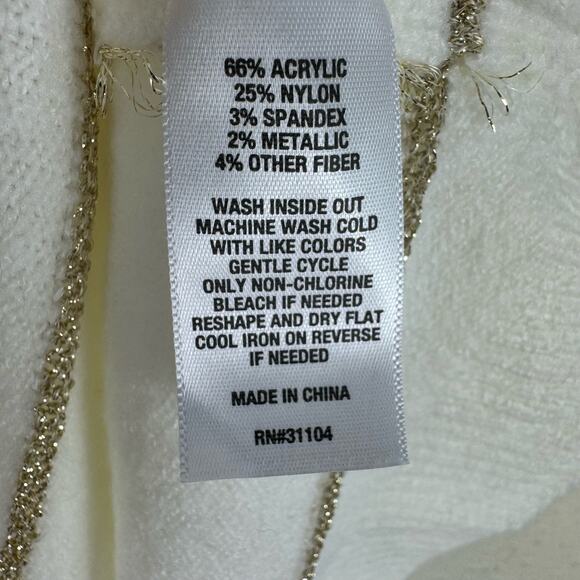 Kim Rogers NWT Cream Gold Striped Shimmer Mock Neck Pullover Sweater Size PS - Picture 6 of 6